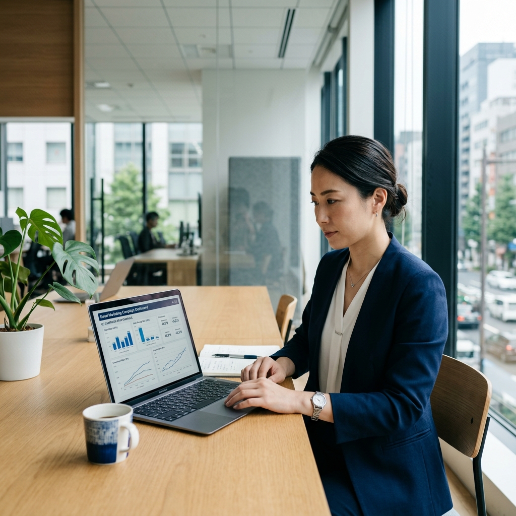 SES営業担当者がメール配信ダッシュボードを確認している様子